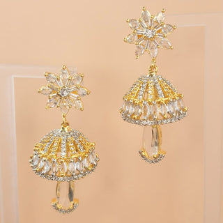 Kelly White CZ Diamond Simulant Jhumka Earrings - ECLAT INDIAN JEWELSTikka SetsWhite