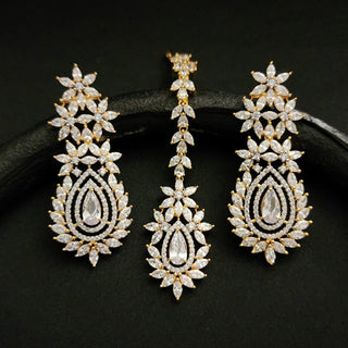 Kerra Dual Toned Diamond Simulant Necklace Set with Tikka - ECLAT INDIAN JEWELSNecklace SetsWhite