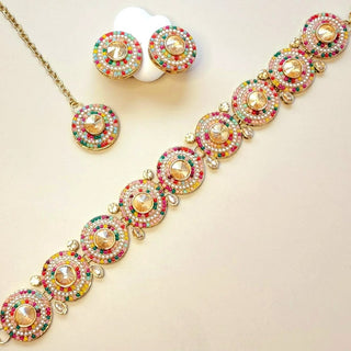 Khloe Multicolour Necklace Set with Tikka - ECLAT INDIAN JEWELSNecklace SetsMulticolour