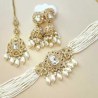 Khloe White Necklace Set with Tikka - ECLAT INDIAN JEWELSNecklace SetsWhite