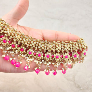 Kiara Magenta Pink Polki Diamond Choker Necklace Set with Tikka - ECLAT INDIAN JEWELSNecklace SetsPink