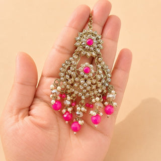 Kiara Magenta Pink Polki Diamond Choker Necklace Set with Tikka - ECLAT INDIAN JEWELSNecklace SetsPink