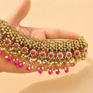 Kiara Magenta Pink Polki Diamond Choker Necklace Set with Tikka - ECLAT INDIAN JEWELSNecklace SetsPink