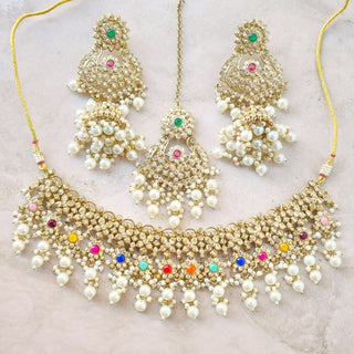 Kiara Multicolour Polki Diamond Choker Necklace Set with Tikka - ECLAT INDIAN JEWELSNecklace SetsMulticolour