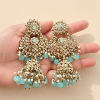 Kiara Pastel Blue Polki Diamond Choker Necklace Set with Tikka - ECLAT INDIAN JEWELSNecklace SetsBlue