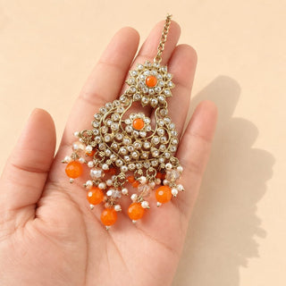 Kiara Polki Diamond Orange Choker Necklace Set with Tikka - ECLAT INDIAN JEWELSNecklace SetsOrange