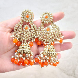 Kiara Polki Diamond Orange Choker Necklace Set with Tikka - ECLAT INDIAN JEWELSNecklace SetsOrange