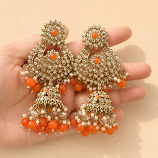 Kiara Polki Diamond Orange Choker Necklace Set with Tikka - ECLAT INDIAN JEWELSNecklace SetsOrange