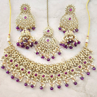 Kiara Purple Polki Diamond Choker Necklace Set with Tikka - ECLAT INDIAN JEWELSNecklace SetsPurple