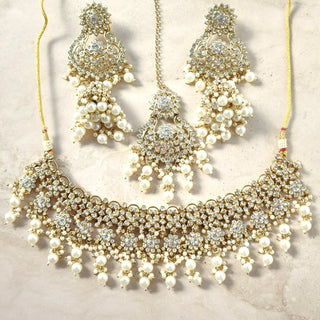 Kiara White Polki Diamond Choker Necklace Set with Tikka - ECLAT INDIAN JEWELSNecklace SetsWhite