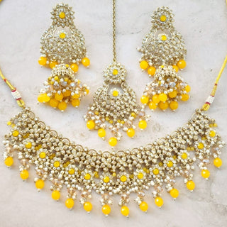 Kiara Yellow Polki Diamond Choker Necklace Set with Tikka - ECLAT INDIAN JEWELSNecklace SetsYellow