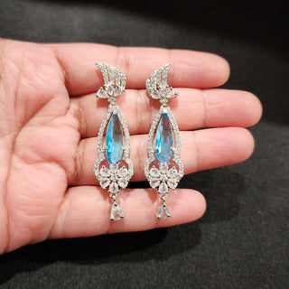 Kristel Light Blue CZ American Diamond Earrings - ECLAT INDIAN JEWELSEarringsBlue