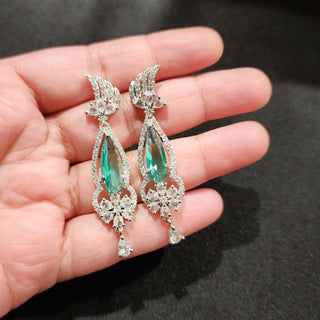 Kristel Sea Green CZ American Diamond Earrings - ECLAT INDIAN JEWELSEarringsGreen