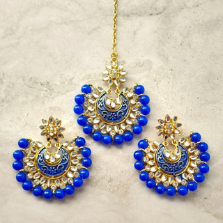 Kristy Blue Kundan Tikka Set - ECLAT INDIAN JEWELSTikka SetsBlue