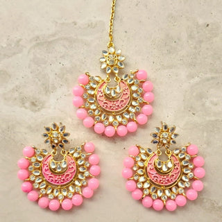 Kristy Pink Kundan Tikka Set - ECLAT INDIAN JEWELSTikka SetsPink