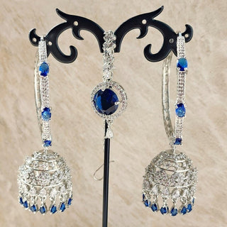 Kriti Blue American Diamond Bali Jhumki Tikka Set - ECLAT INDIAN JEWELSTikka SetsBlue