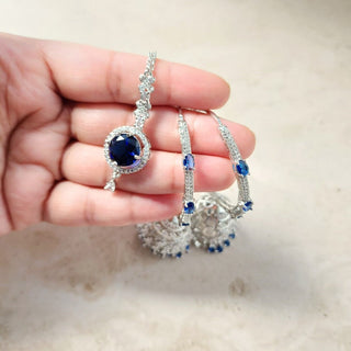 Kriti Blue American Diamond Bali Jhumki Tikka Set - ECLAT INDIAN JEWELSTikka SetsBlue