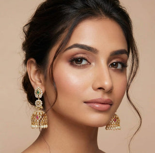 Kriti Multicolour CZ Diamond Simulant Jhumka Earrings - ECLAT INDIAN JEWELSTikka SetsMulticolour
