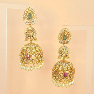 Kriti Multicolour CZ Diamond Simulant Jhumka Earrings - ECLAT INDIAN JEWELSTikka SetsMulticolour