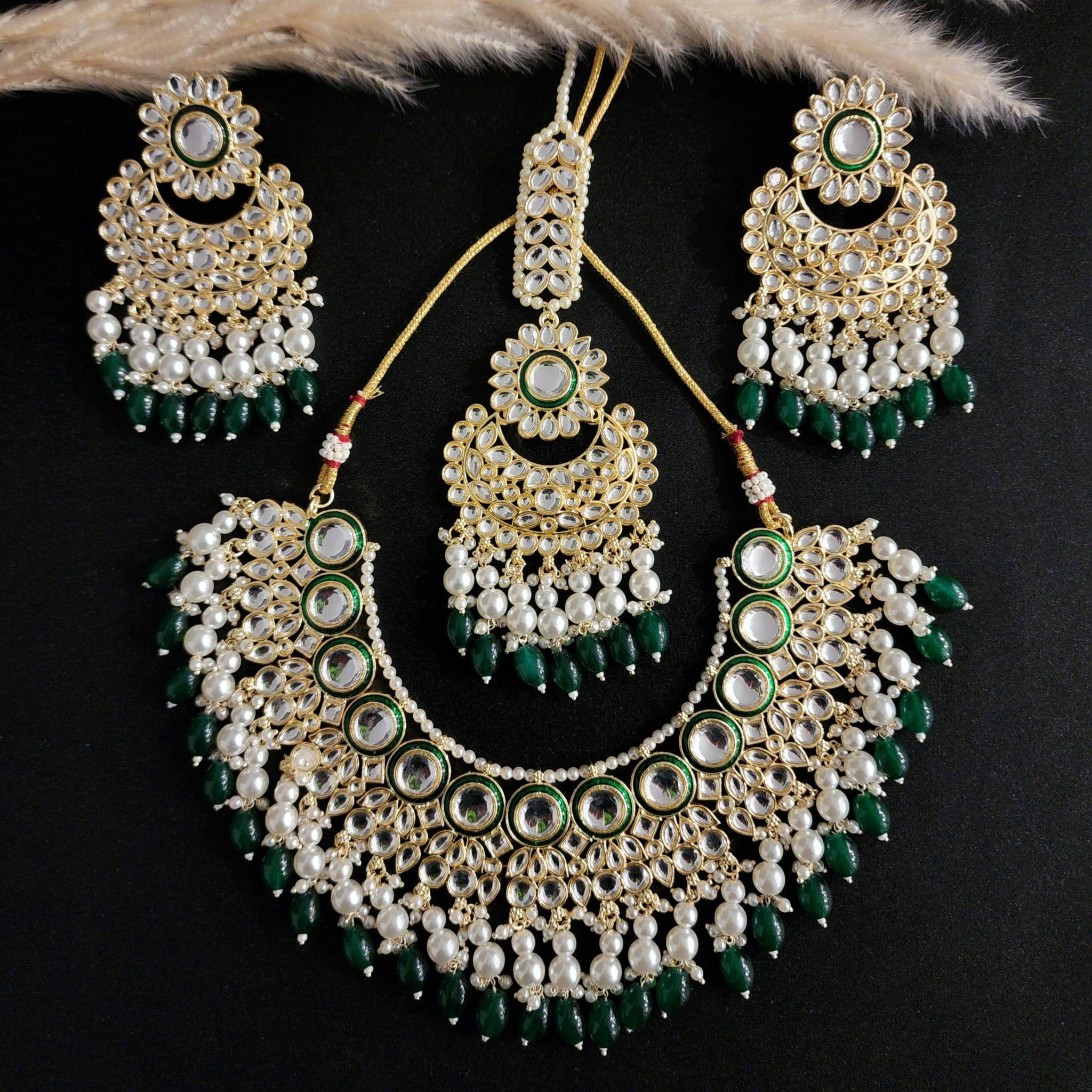 Buy Pink Green Kundan And Beads Studded Choker Necklace Set Online From  Surat Wholesale Shop.