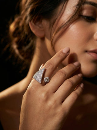 Kyla Silver Adjustable CZ Diamond Simulant Ring - ECLAT INDIAN JEWELSRingsSilver