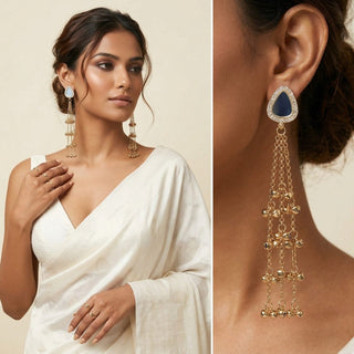 Kyla White Kashmiri Mirror Antique Gold Finish Earrings - ECLAT INDIAN JEWELSKashmiri EarringsGold