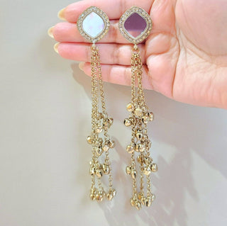 Kylah White Kashmiri Mirror Antique Gold Finish Earrings - ECLAT INDIAN JEWELSKashmiri EarringsGold