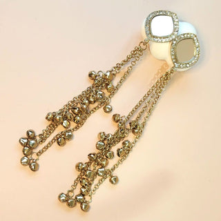 Kylah White Kashmiri Mirror Antique Gold Finish Earrings - ECLAT INDIAN JEWELSKashmiri EarringsGold