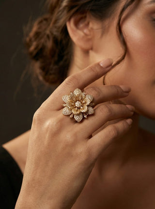 Kylie Gold Adjustable CZ Diamond Simulant Ring - ECLAT INDIAN JEWELSRingsGold