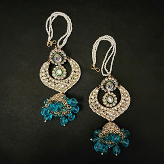 Laura Marine Blue Crystal Beads Earrings with Hair Chain - ECLAT INDIAN JEWELSEarringsBlue