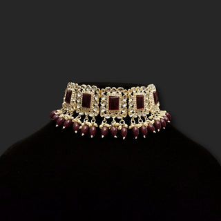 Laurel Dark Red Choker Set with Tikka - ECLAT INDIAN JEWELSNecklace SetsRed