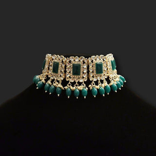 Laurel Green Choker Set with Tikka - ECLAT INDIAN JEWELSNecklace SetsGreen