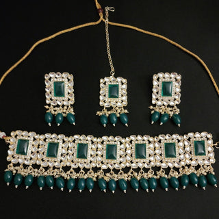 Laurel Green Choker Set with Tikka - ECLAT INDIAN JEWELSNecklace SetsGreen