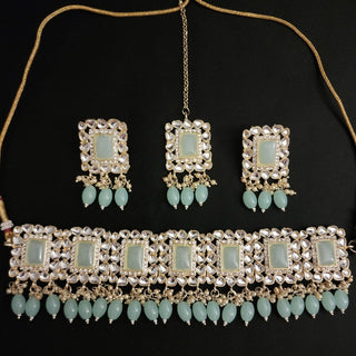 Laurel Light Blue Choker Set with Tikka - ECLAT INDIAN JEWELSNecklace SetsBlue