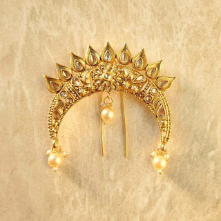 Lauren Gold Plated Khopa / Ambada Clip Hair Bun Accessory - ECLAT INDIAN JEWELSMatha Patti, Sheesh PhoolGold