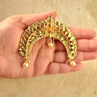 Lauren Gold Plated Khopa / Ambada Clip Hair Bun Accessory - ECLAT INDIAN JEWELSMatha Patti, Sheesh PhoolGold