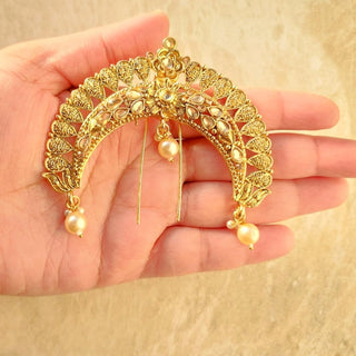 Lauren Gold Plated Khopa / Ambada Clip Hair Bun Accessory - ECLAT INDIAN JEWELSMatha Patti, Sheesh PhoolGold