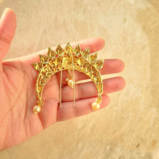 Lauren Gold Plated Khopa / Ambada Clip Hair Bun Accessory - ECLAT INDIAN JEWELSMatha Patti, Sheesh PhoolGold