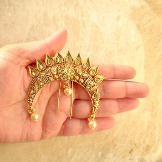 Lauren Gold Plated Khopa / Ambada Clip Hair Bun Accessory - ECLAT INDIAN JEWELSMatha Patti, Sheesh PhoolGold