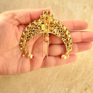 Lauren Multicolour Khopa / Ambada Clip Hair Bun Accessory - ECLAT INDIAN JEWELSMatha Patti, Sheesh PhoolMulticolour