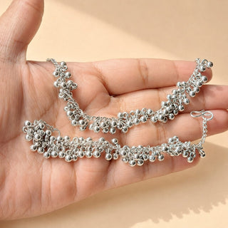 Lavinia Oxidised Silver Baahubali Earring Sahara Hair Chains - ECLAT INDIAN JEWELSEarringsGerman Silver