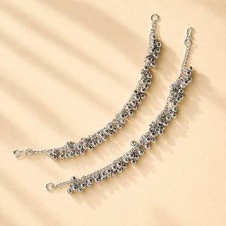 Lavinia Oxidised Silver Baahubali Earring Sahara Hair Chains - ECLAT INDIAN JEWELSEarringsGerman Silver