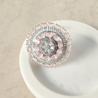 Layla Light Pink Adjustable Diamond Simulant Ring - ECLAT INDIAN JEWELSRingsPink