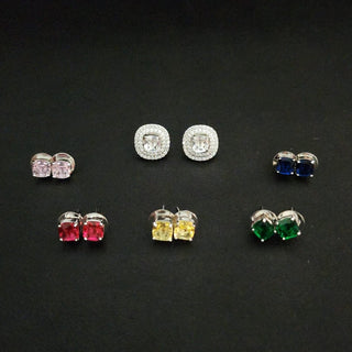 Leah 12 in 1 interchangeable AD Diamond Earrings with interchangeable studs in White, Pink, Blue, Red, Yellow and Green stones - ECLAT INDIAN JEWELSEarringsMulticolour