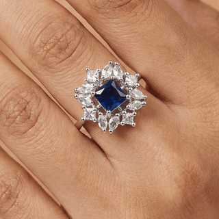 Leah Blue Adjustable Diamond Simulant Ring - ECLAT INDIAN JEWELSRingsBlue