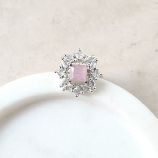 Leah Light Pink Adjustable Diamond Simulant Ring - ECLAT INDIAN JEWELSRingsPink