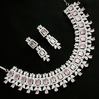 Leona CZ Pink Diamond Simulant Necklace Set - ECLAT INDIAN JEWELSNecklace SetsPink