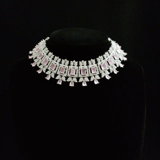 Leona CZ Pink Diamond Simulant Necklace Set - ECLAT INDIAN JEWELSNecklace SetsPink