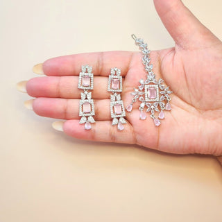 Leona Pink CZ Diamond Simulant Necklace Set - ECLAT INDIAN JEWELSNecklace SetsPink