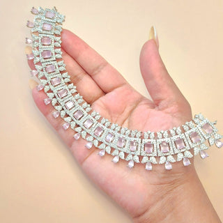 Leona Pink CZ Diamond Simulant Necklace Set - ECLAT INDIAN JEWELSNecklace SetsPink